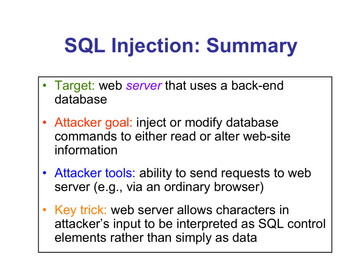 sql injection summary