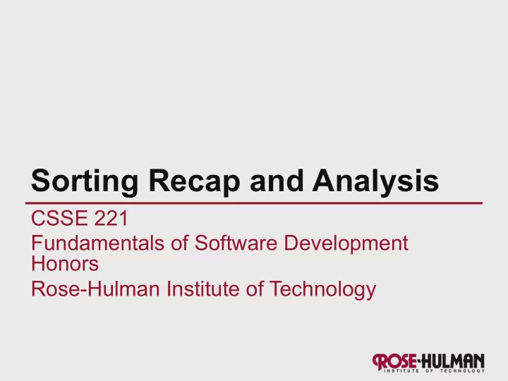 sorting recap and analysis