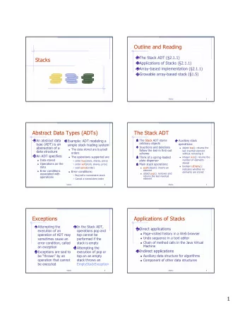 Outline and Reading  The Stack ADT (2.1.1)  Stacks  Applications of Stacks (2.1.1)  Array-based
