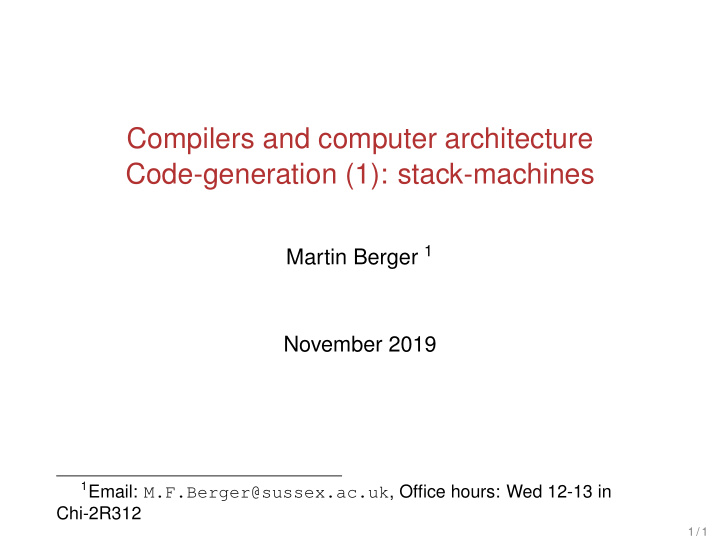 compilers and computer architecture code generation 1