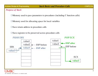 Stack Basics and Procedure Calls  Systems Design &amp; Programming  CMPE 310  Purpose of Stack