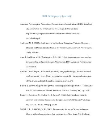 SERT Bibliography (partial) American Psychological Association, Commission on Accreditation.