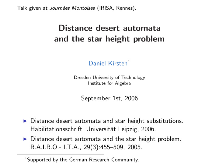 distance desert automata and the star height problem