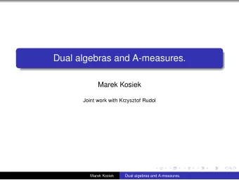Dual algebras and A-measures.  Marek Kosiek  Joint work with Krzysztof Rudol  Marek Kosiek  Dual