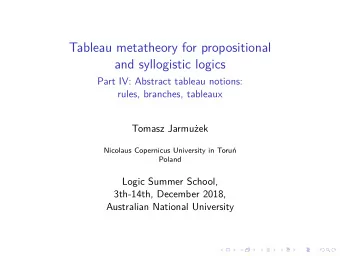 Tableau metatheory for propositional  and syllogistic logics  Part IV: Abstract tableau notions: