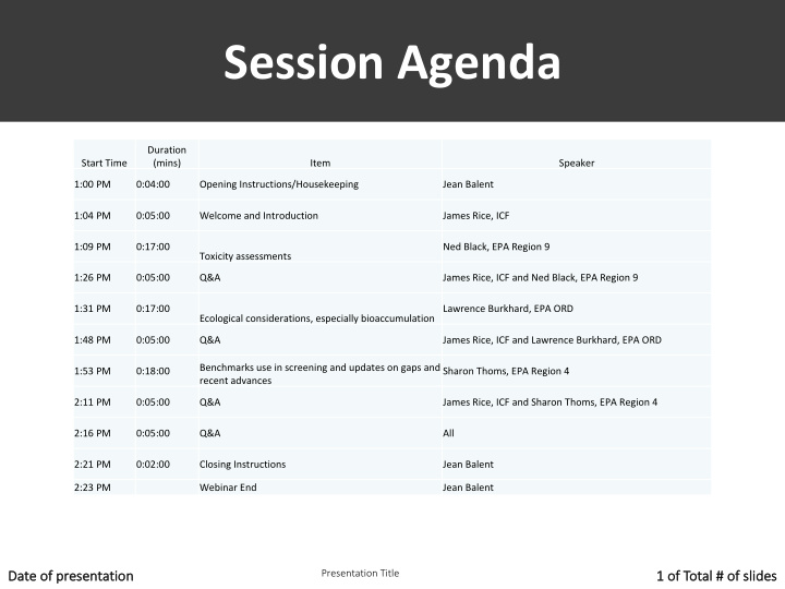 session agenda