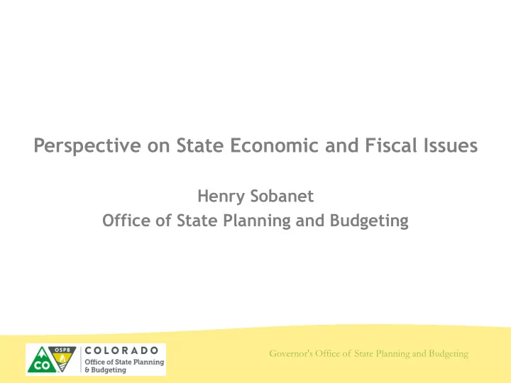 perspective on state economic and fiscal issues