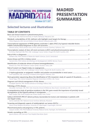 MADRID  PRESENTATION SUMMARIES  Selected lectures and illustrations  TABLE OF CONTENTS  Basic and