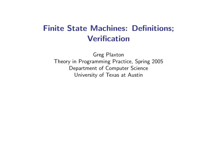 finite state machines definitions verification