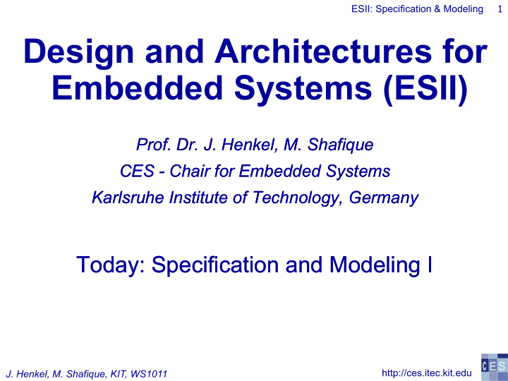 design and architectures for embedded systems esii