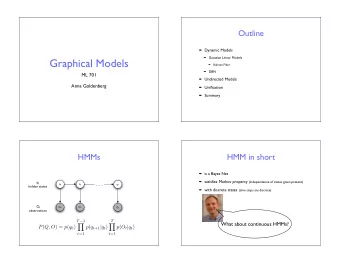 Graphical Models  Kalman Filter    DBN  ML 701  Undirected Models  Anna Goldenberg