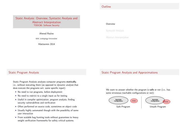 outline static analysis overview syntactic analysis and