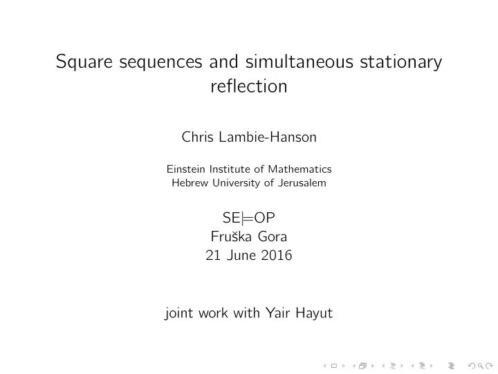 square sequences and simultaneous stationary reflection
