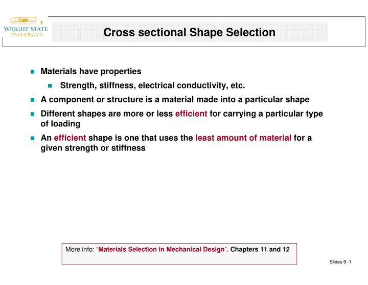cross sectional shape selection