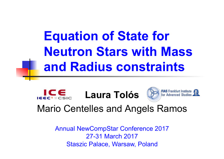 equation of state for neutron stars with mass and radius