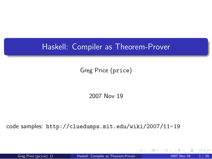 haskell compiler as theorem prover