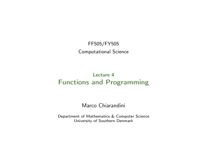 functions and programming