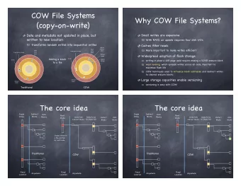COW File Systems  Why COW File Systems?  (copy-on-write)  Data and metadata not updated in place,