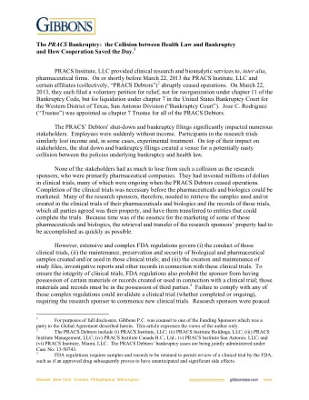 The PRACS Bankruptcy:  the Collision between Health Law and Bankruptcy and How Cooperation Saved