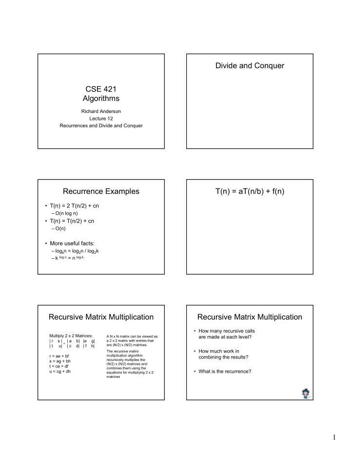 divide and conquer cse 421 algorithms