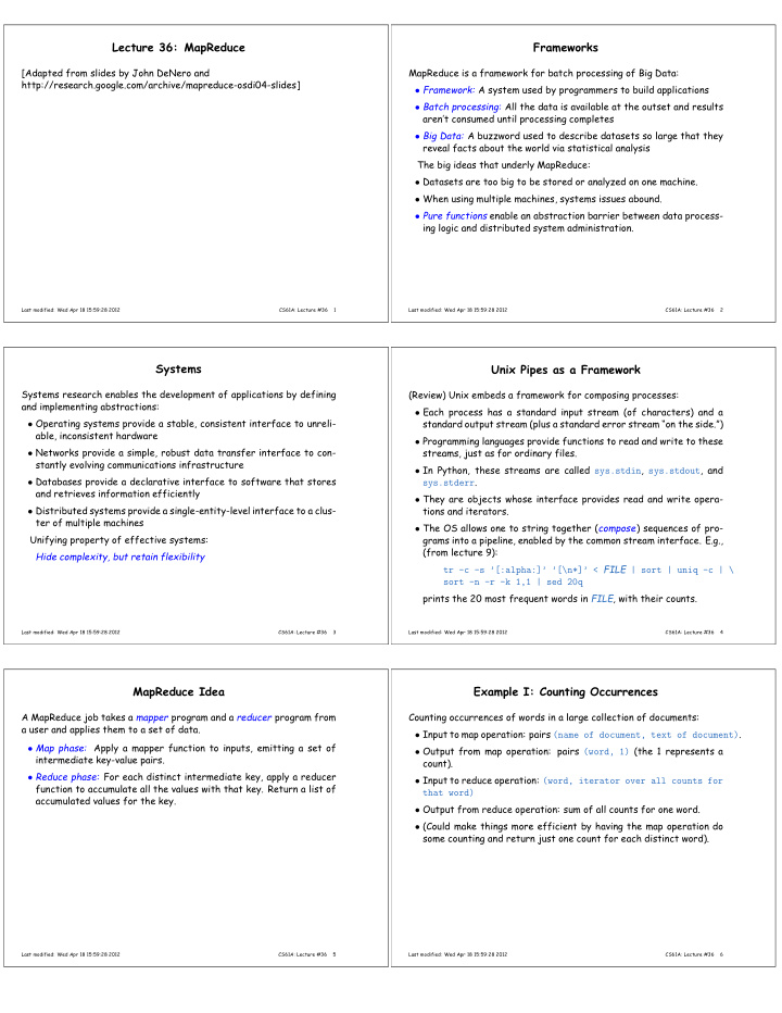 lecture 36 mapreduce frameworks