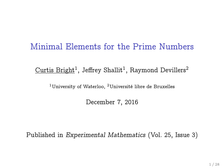 minimal elements for the prime numbers