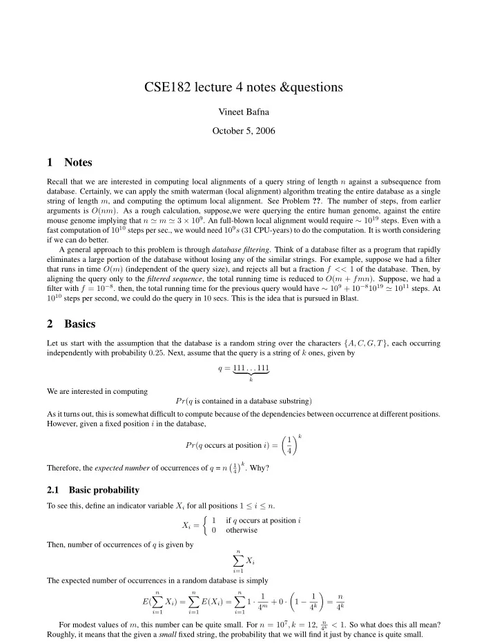 cse182 lecture 4 notes questions