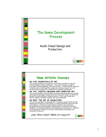 The Game Development  Process  Audio Visual Design and  Production  New Artistic Courses  AR