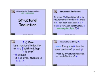 Structural  recursively defined set R, prove  P(b) for each base case b  R  Induction