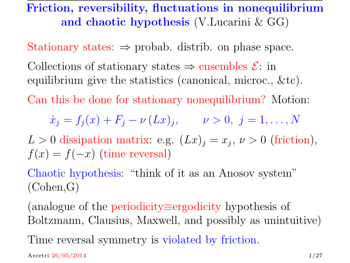 friction reversibility fluctuations in nonequilibrium and