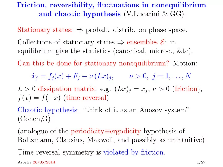 friction reversibility fluctuations in nonequilibrium and