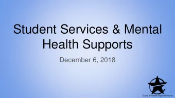 Student Services &amp; Mental  Health Supports  December 6, 2018  1  Equity &amp; Student Support