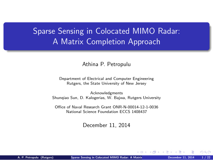 sparse sensing in colocated mimo radar a matrix