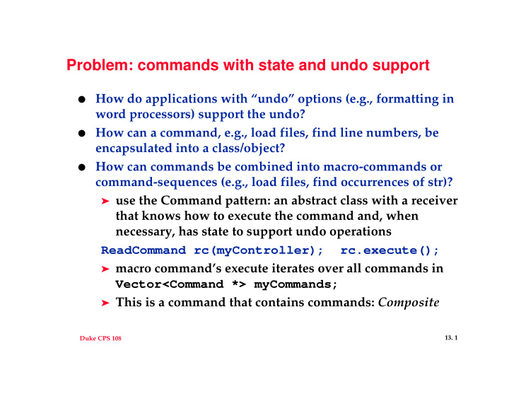 problem commands with state and undo support