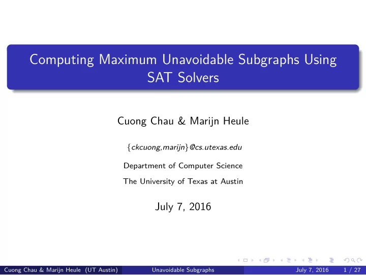 computing maximum unavoidable subgraphs using sat solvers