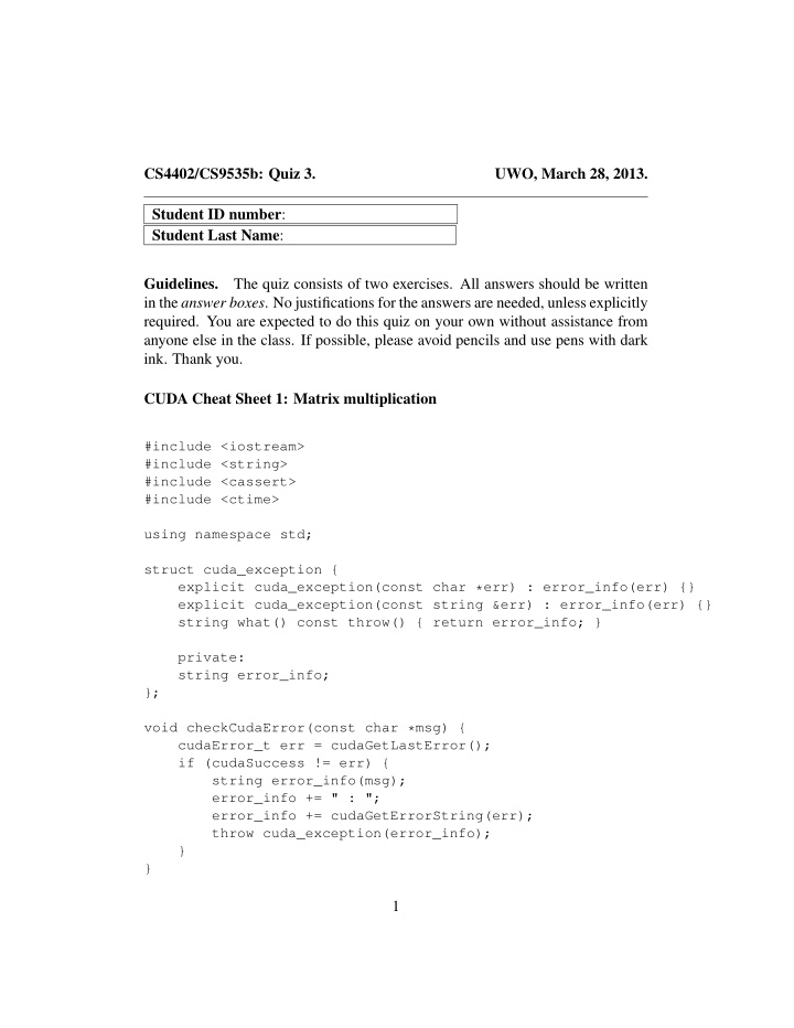 cs4402 cs9535b quiz 3 uwo march 28 2013 student id number