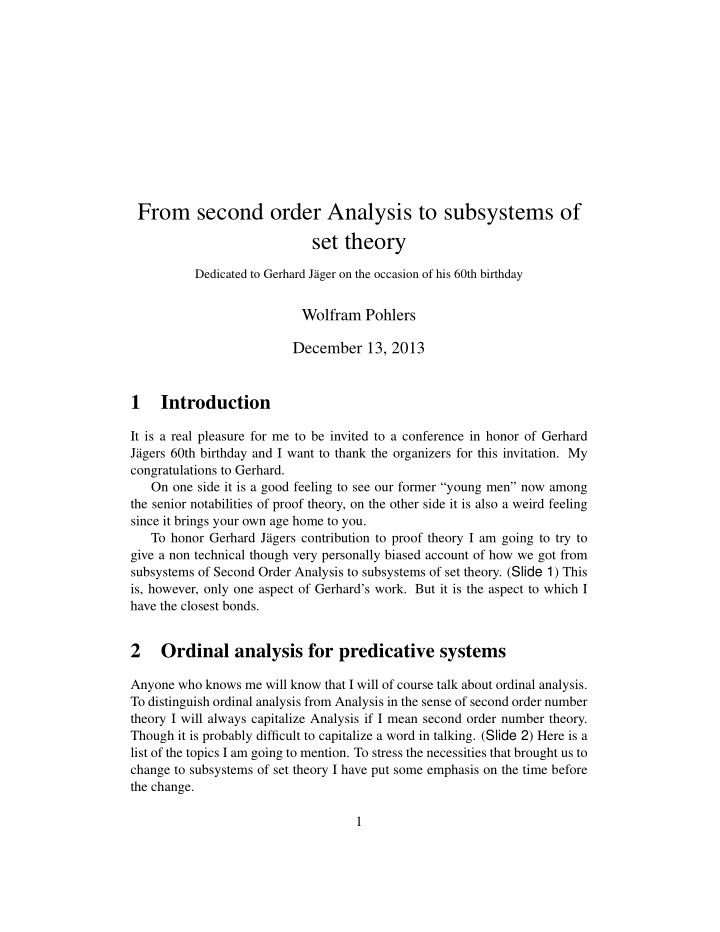 from second order analysis to subsystems of set theory