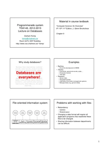 Databases are  books, demographic records, student   Production Control  records, course plans,