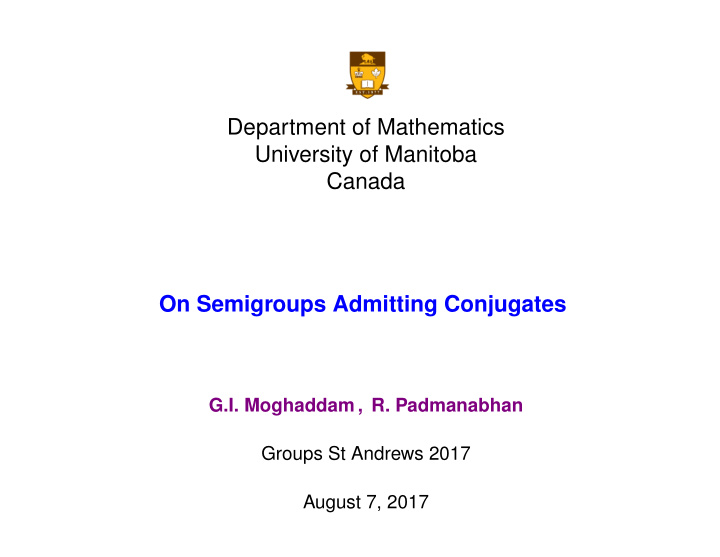 department of mathematics university of manitoba canada