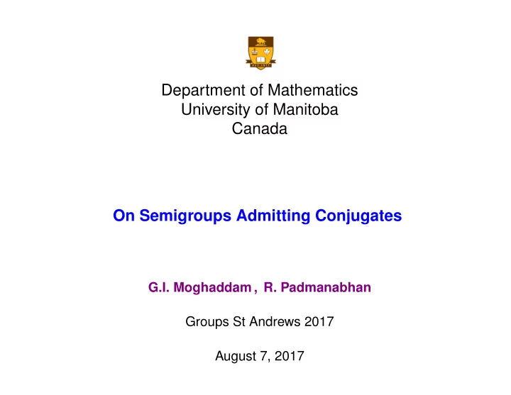 department of mathematics university of manitoba canada