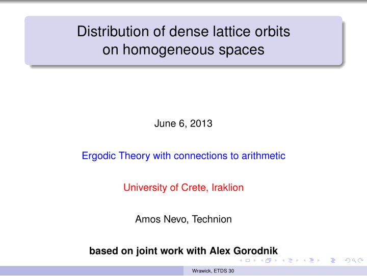 distribution of dense lattice orbits on homogeneous spaces