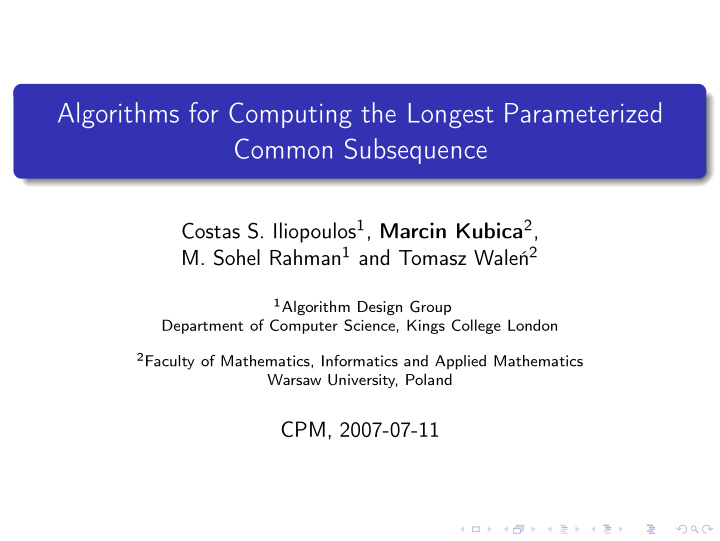 algorithms for computing the longest parameterized common