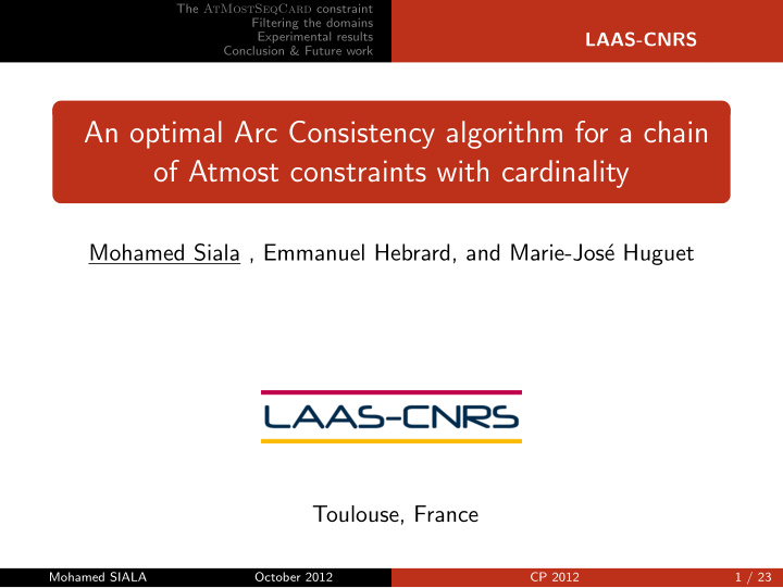 an optimal arc consistency algorithm for a chain of