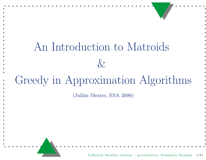 an introduction to matroids greedy in approximation