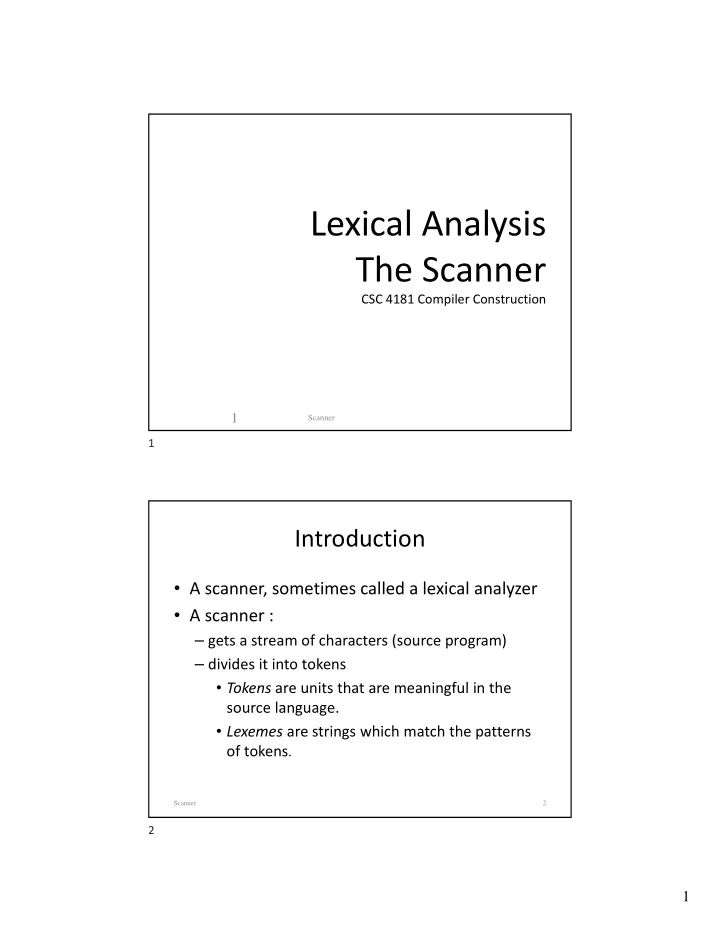lexical analysis the scanner