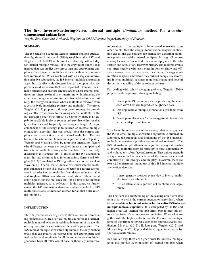 the first inverse scattering series internal multiple