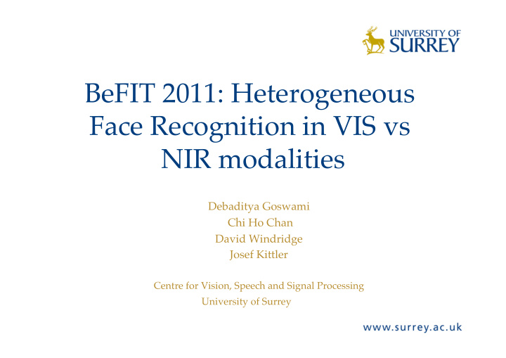 befit 2011 heterogeneous face recognition in vis vs nir