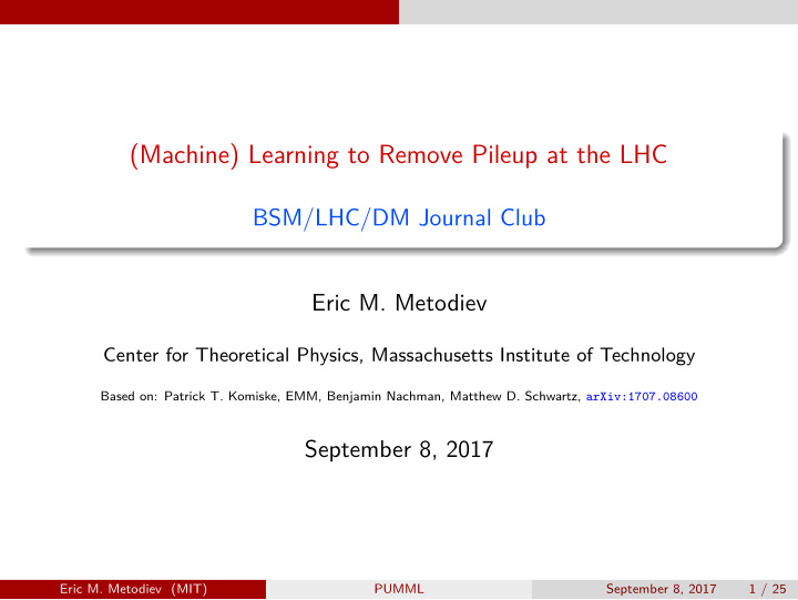 machine learning to remove pileup at the lhc
