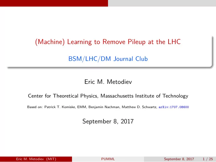 machine learning to remove pileup at the lhc