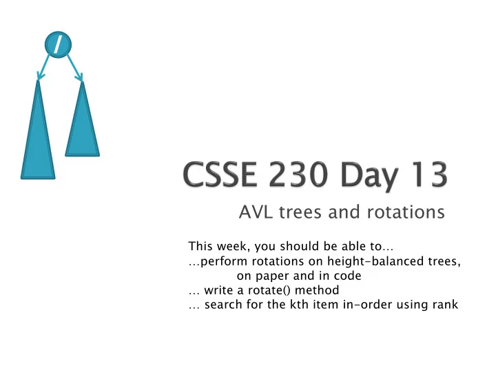 avl trees and rotations this week you should be able to